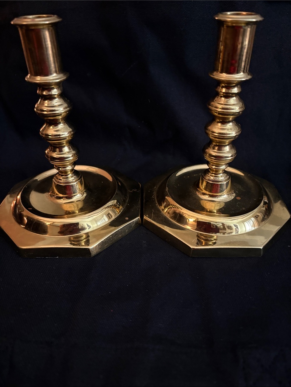 Vintage Virginia Metalcrafters  Brass Candlestick Pair - Classic Octagonal Base